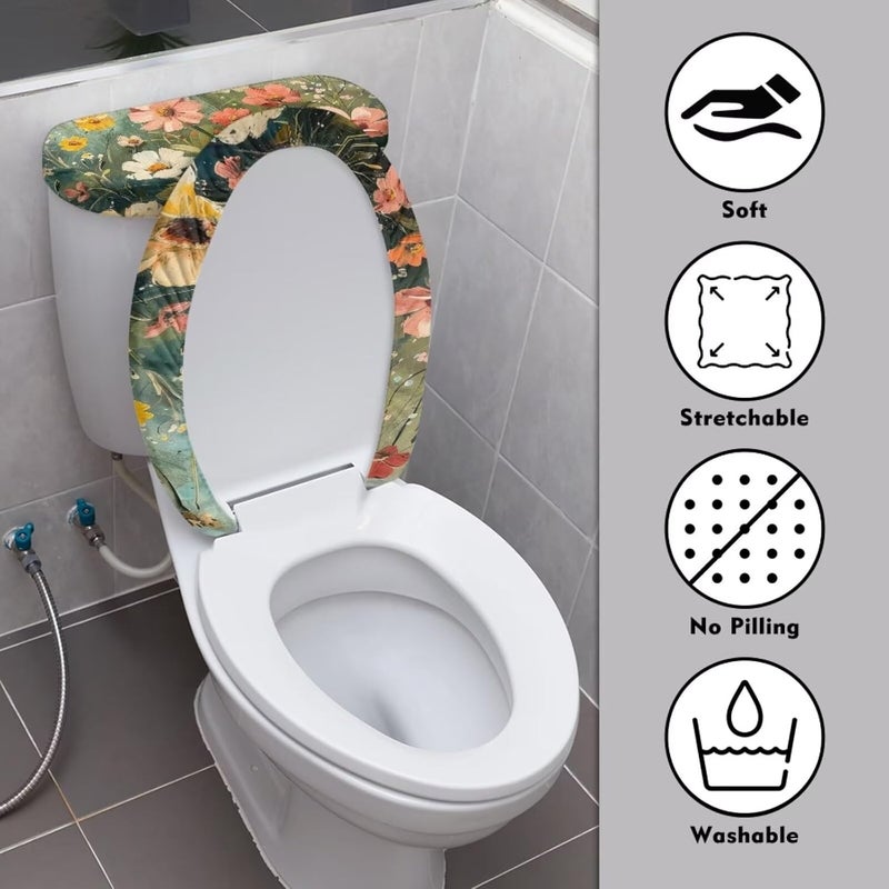 Flashideas Floral Print Bathroom Toilet Lid Covers and Tank Cover Set Super Soft Toilet Tank Cover Seat Covers Toilet Lid Cover Set for Bathroom Decor Easy to Clean - Image 3